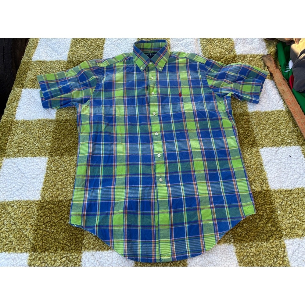 Ralph Lauren Classic Fit Plaid Button Down‎ Shirt Short Sleeve Mens Size Medium